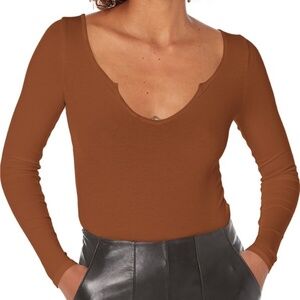NWT! Steve Madden Brown Ribbed Long Sleeve Bodysuit | Thong Back | Small
